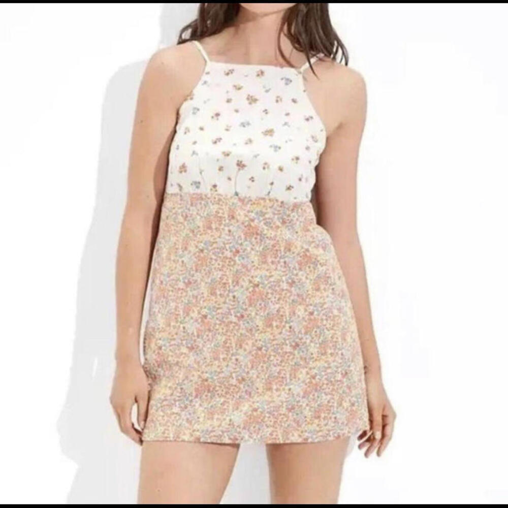 AMERICAN EAGLE brown and cream floral two tone mini dress